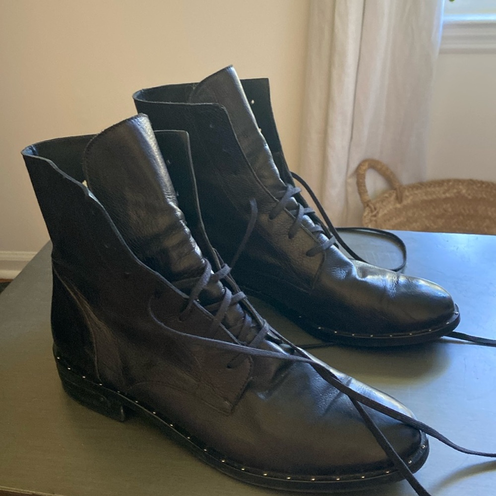 Freda Salvador Alanis Combat Boot 7.5 Black Buffed Calf Leather